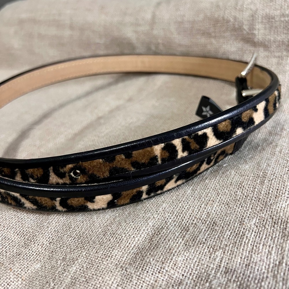 Brighton Womens Leopard Calf Hair Skinny Leather Belt Black Silver Western 34